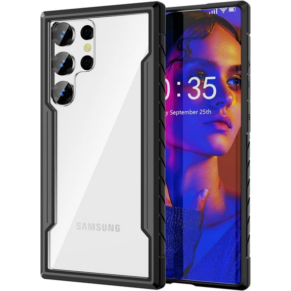 Compatible with Galaxy S23 Ultra Case, Heavy Duty Shockproof Military Drop Protection Slim Cases Phone Covers Clear for Samsung Galaxy S23 Ultra 5G 6.8 inches - Black