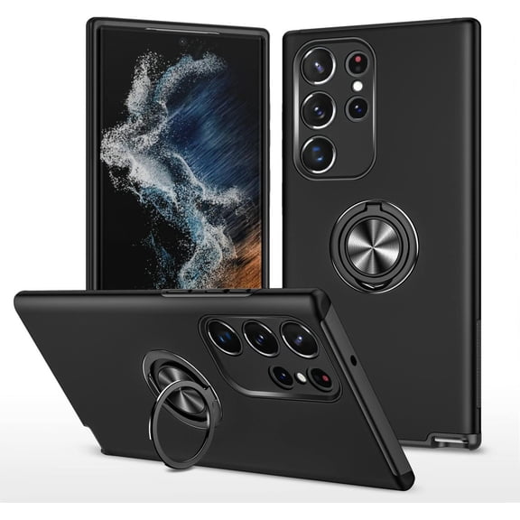 Compatible with Galaxy S23 Ultra Case with Ring Stand 360° Rotate Magnetic Kickstand Phone Case Fashion Slim Soft TPU Shockproof Bumper Camera Protection Case for Galaxy S23 Ultra, Black