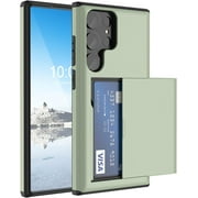 Compatible with Galaxy S23 Ultra Case Wallet with Credit Card Holder ID Card Slot Shockproof Hard PC TPU Phone Case Slide Flip Protective Cover for Samsung Galaxy S23 Ultra 2023(Green)