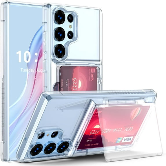 Compatible with Galaxy S23 Ultra Case Wallet with Credit Card Holder Soft TPU Bumper Hard PC Anti-Scratch Shockproof Case Clear with Kickstand for Samsung Galaxy S23 Ultra 2023 (Clear)