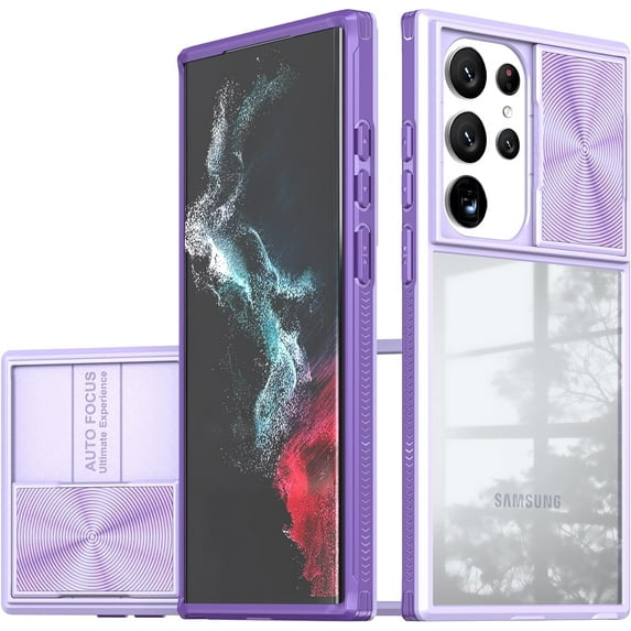 Compatible with Galaxy S23 Ultra Clear Case with Sliding Camera Lens Cover, Built-in Screen Protector Soft TPU Bumper Case Transparent Acrylic Back Heavy Duty Shockproof Durable Phone Case