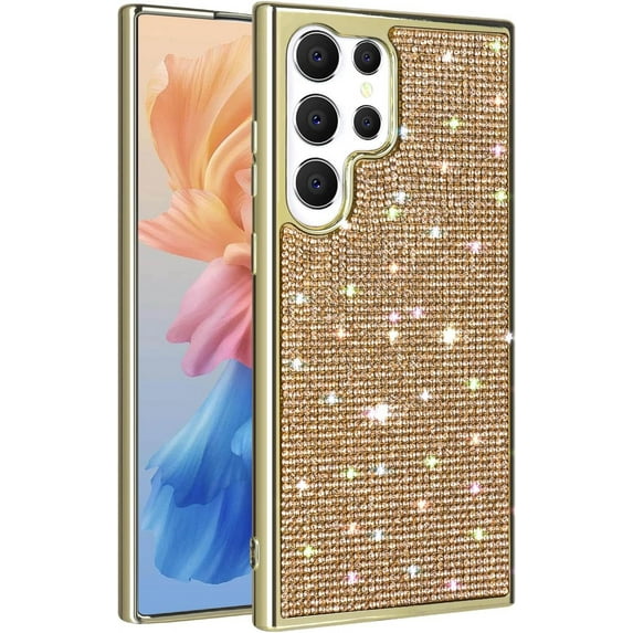 Compatible with Galaxy S23 Ultra Diamond Case Cute Bling Glitter Rhinestone Crystal Shiny Sparkle Protective Cover with Electroplate Plating Bumper Luxury Fashion Protection Case