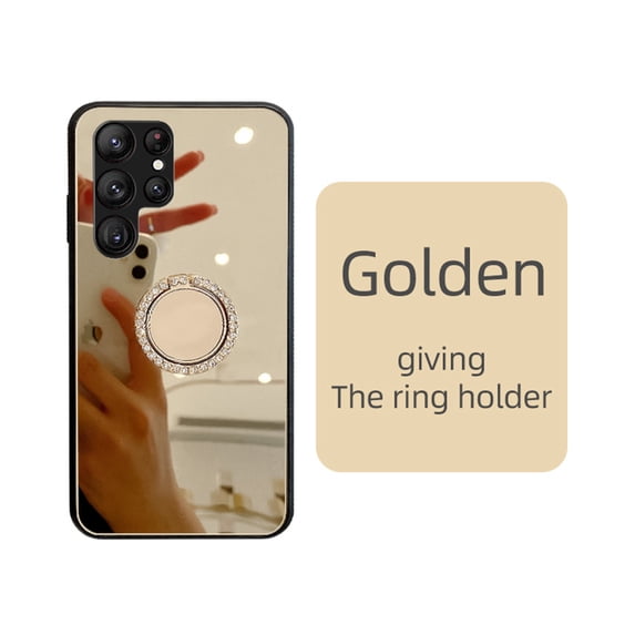 Compatible with Galaxy S23 Ultra Makeup Mirror Case Bling Diamond Glitter Rhinestone with Ring Holder Stand Kickstand Luxury Cute Shockproof for Girls Women Case for Samsung Galaxy S23 Ultra, Gold