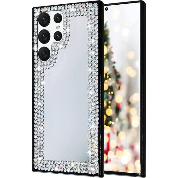 Compatible with Galaxy S23 Ultra Mirror Case Makeup Cute for Women Girls Bling Glitter Diamond Rhinestone Cover Luxury Fashion Protection Shockproof Case