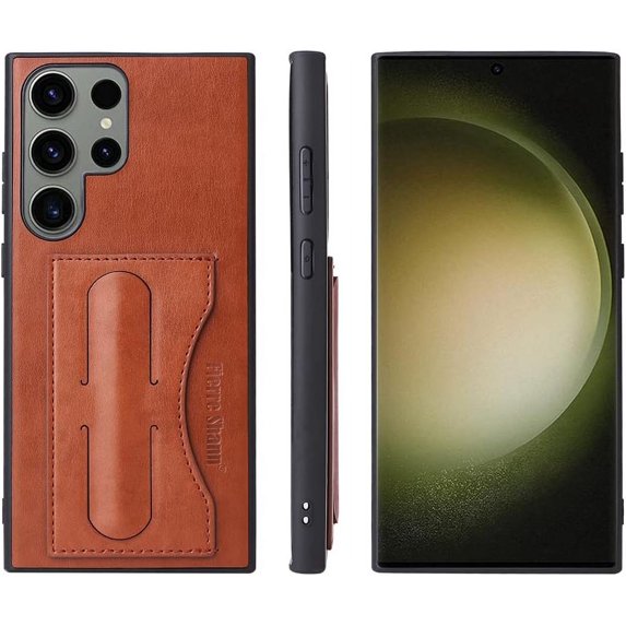 Compatible with Galaxy S23 Ultra Wallet Stand Case PU Leather Bracket Retractable Invisible Kickstand Cool Luxury Fashion Thin Protection Shockproof Case Brown