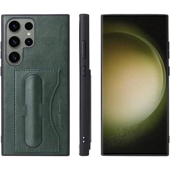 Compatible with Galaxy S23 Ultra Wallet Stand Case PU Leather Bracket Retractable Invisible Kickstand Cool Luxury Fashion Thin Protection Shockproof Case Green
