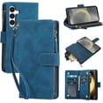 thumbnail image 1 of Compatible with Galaxy S24 5G Wallet Case, Premium PU Leather Zipper Folio RFID Blocking with Card Slot Wrist Strap Magnetic Closure Built-in Kickstand Protective Case (Blue), 1 of 6