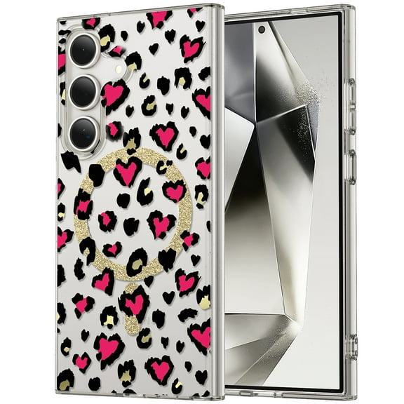 Compatible with Galaxy S24 Luxury Cute Leopard Patterned Case Shockproof Slim TPU Flexible Silicone Rubber Gel [Compatible with MagSafe] Phone Cover for Samsung Galaxy S24 6.2 inch, Rose