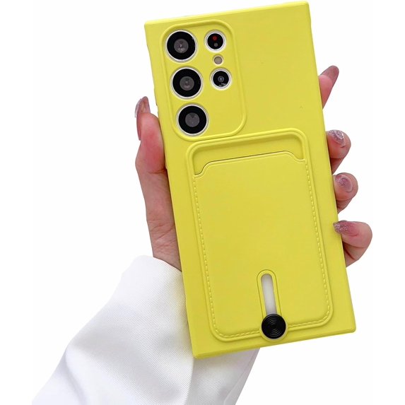 Compatible with Galaxy S24 Ultra Wallet Case with Card Holder Slim Soft Shockproof Protective Case Camera Lens Protection Card Slot Case for Galaxy S24 Ultra Women Men, Yellow