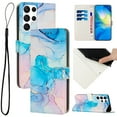 thumbnail image 1 of Compatible for Galaxy S24 Ultra Wallet Case, Samsung S24 Ultra Wallet Case[Stand Feature] [Wrist Strap] [Credit Cards Holder] New Marble Pattern Premium PU Leather Flip Protective Cover,Green, 1 of 10