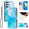 thumbnail image 1 of Compatible for Galaxy S25 Ultra Wallet Case, Samsung S25 Ultra Wallet Case[Stand Feature] [Wrist Strap] [Credit Cards Holder] New Marble Pattern Premium PU Leather Flip Protective Cover,Blue, 1 of 10