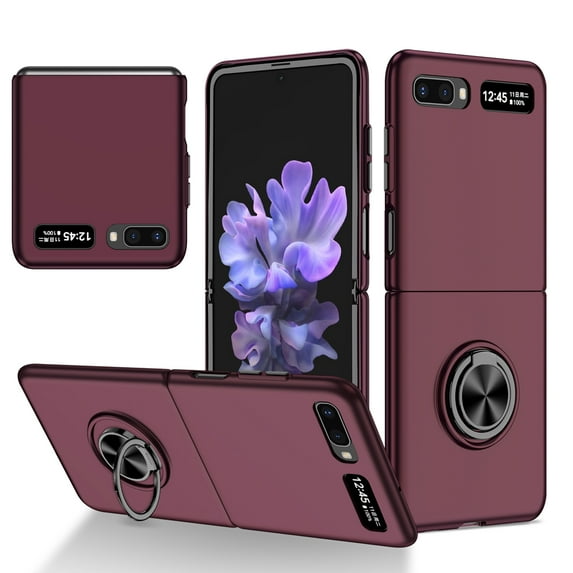 Compatible with Galaxy Z Flip 2020 Case with Ring Grip Anti-Drop, Allytech Ultra Slim Matte PC Shockproof Finger Ring Holder Car Mount Supported Stand Case for Samsung Z Flip/Z Flip 5G 2020, Winered