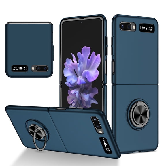 Compatible with Galaxy Z Flip 2020 Case with Ring Grip Anti-Drop, Allytech Ultra Slim Matte PC Shockproof Finger Ring Holder Car Mount Supported Stand Case for Samsung Z Flip/Z Flip 5G 2020,Darkblue
