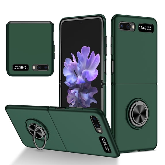 Compatible with Galaxy Z Flip 2020 Case with Ring Grip Anti-Drop,Allytech Ultra Slim Matte PC Shockproof Finger Ring Holder Car Mount Supported Stand Case for Samsung Z Flip/Z Flip 5G 2020,Darkgreen