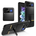 thumbnail image 1 of Compatible with Galaxy Z Flip 4 5G Kickstand Case, Carbon Fiber Z Flip 4 Case with Camera & Screen & Hinge Protection with Wireless Charging Cover Case for Samsung Galaxy Z Flip 4 2022,Gold, 1 of 5