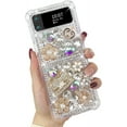 thumbnail image 1 of Compatible with Galaxy Z Flip 4 Case Cute Bling Glitter for Women Girls 3D Rhinestone Dimaond Crystal Girly Handmade Flower Gem Fashion Luxury Shiny Sparkle Phone Case, 1 of 10