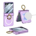 thumbnail image 1 of Compatible with Galaxy Z Flip 6 Case, (Built-in Front Screen Protector) with Hinge Protection & Ring Kickstand, Slim and Thin Protective PC Case Cover, Compatible with MagSafe, Purple, 1 of 8