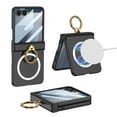 thumbnail image 1 of Compatible with Galaxy Z Flip 6 Case, (Built-in Front Screen Protector) with Hinge Protection & Ring Kickstand, Slim and Thin Protective PC Case Cover, Compatible with MagSafe, Black, 1 of 8