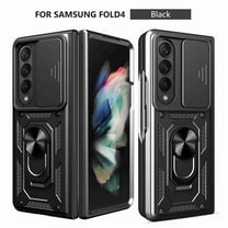 Compatible with Galaxy Z Fold 4 Case with Sliding Camera Lens Cover and Ring Kickstand Heavy Duty Military Grade Protection Phone Shockproof Back Cover for Samsung Galaxy Z Fold 4, Black