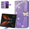 thumbnail image 1 of Compatible with Galaxy Z Fold 4 Wallet Case, [Kickstand Feature][Wrist Strap][Card Slots][3D Bling Rhinestone Emboss Butterfly] Leather Magnetic Flip Case for Samsung Galaxy Z Fold 4, Lightpurple, 1 of 7