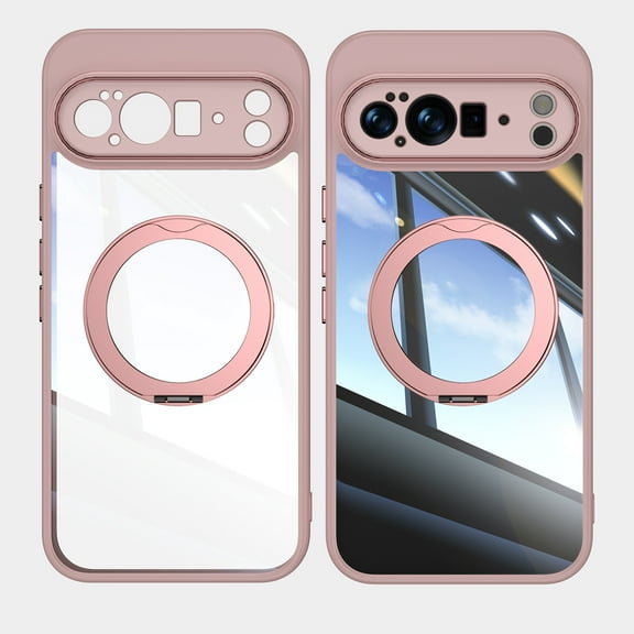 Compatible for Google Pixel 10 /10 Pro Phone Case with Stand, Rotatable Ring Holder Kickstand Rugged Shockproof Protective Cover Case with Camera Lens Protector for Google Pixel 10 /10 Pro, Pink
