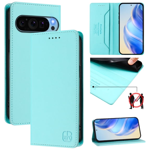 Compatible for Google Pixel 10 /10 Pro Wallet Case PU Leather Folio Flip Cover with RFID Blocking Credit Card Holder, Kickstand Protective Shockproof Cover Purse Phone Case, Mint