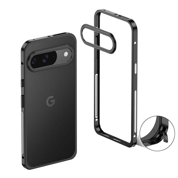 Compatible with Google Pixel 10 Metal Bumper Phone Case,Slim Fit No Back Design Excellent Heat Dissipation,With Lens Protector,Shockproof Anti-fall Ultra Slim Rugged Frame Case,Black