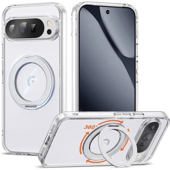 Compatible with Google Pixel 10/Pixel 10 Pro Case with 360° Magnetic Ring Stand [Compatible with Mag-Safe] Shockproof Translucent Phone Case 6.3" for Women Men