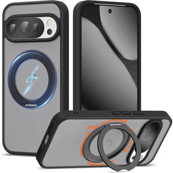 Compatible with Google Pixel 10/Pixel 10 Pro Case with 360° Magnetic Ring Stand [Compatible with Mag-Safe] Shockproof Translucent Phone Case 6.3" for Women Men