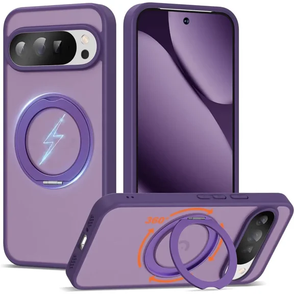 Compatible with Google Pixel 10/Pixel 10 Pro Case with 360° Magnetic Ring Stand [Compatible with Mag-Safe] Shockproof Translucent Phone Case 6.3" for Women Men