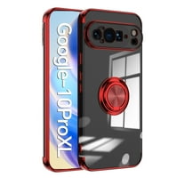 Compatible with Google Pixel 10 Pro XL Case Clear Shockproof Silicone Phone Cases with Ring Holder,[Supports Magnetic Car Mount] Magnetic 360 Rotation Kickstand Thin Soft TPU Protective Cover,Red