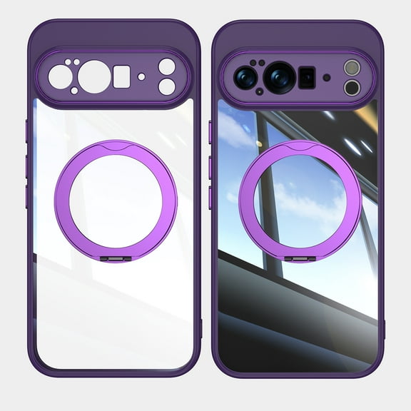 Compatible for Google Pixel 10 Pro XL Phone Case with Stand, Rotatable Ring Holder Kickstand Rugged Shockproof Protective Cover Case with Camera Lens Protector for Google Pixel 10 Pro XL, Darkpurple