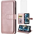 thumbnail image 1 of Compatible with Google Pixel 2XL Wallet Phone Case and Tempered Glass Screen Protector Flip Cover Credit Card Holder Cell Accessories Folio Purse for Pixle 2 XL Pixel2XL Pixel2 LX Women Men Rose Gold, 1 of 7