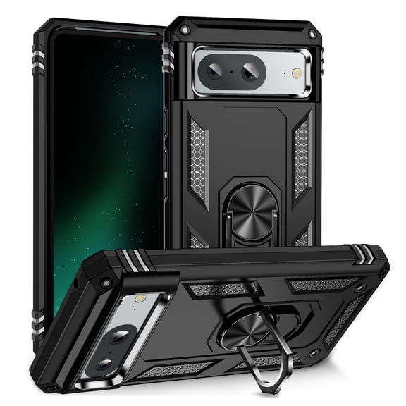 Compatible with Google Pixel 5 Case Built-in 360 Ring Holder Kickstand, Extreme Protection Military Armor Magnetic Car Dual Layer Protective Heavy Duty Phone Cover For Google Pixel 5,Black