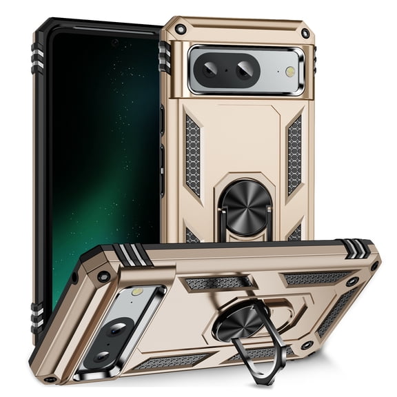 Compatible with Google Pixel 5 Case Built-in 360 Ring Holder Kickstand, Extreme Protection Military Armor Magnetic Car Dual Layer Protective Heavy Duty Phone Cover For Google Pixel 5,Gold