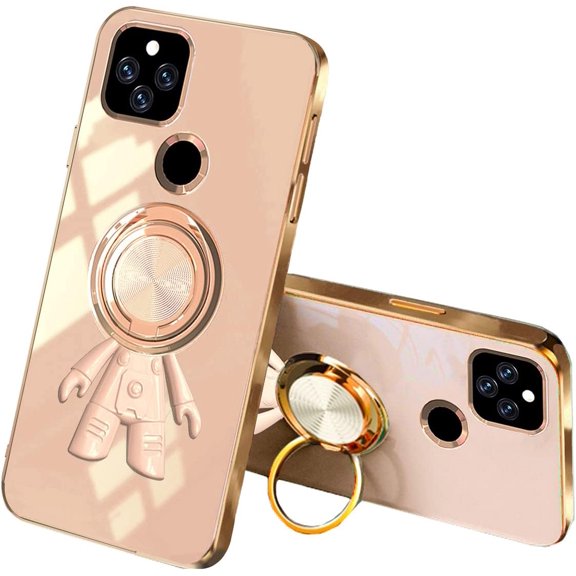 Compatible with Google Pixel 5a Case Silicone TPU Shockproof Google Pixel 5a Phone Case Plating Astronaut Cute Pattern TPU Cases with Ring (Google Pixel 5a, Apricot)