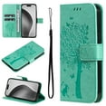 thumbnail image 1 of Compatible with Google Pixel 6 Case Wallet Case with Kickstand Credit Card Holder Slots Cute Cat Butterfly & Tree Embossed Premium PU Leather Protective Phone Case with Wrist Strap,Green, 1 of 8