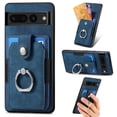 thumbnail image 1 of Compatible with Google Pixel 6, Classic Card Slots 360 Rotating Finger Ring Kickstand PU Leather + TPU Frame Magnetic Closure Back Case Cover for Google Pixel 6, Blue, 1 of 8