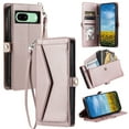 thumbnail image 1 of Compatible with Google Pixel 6 Crossbody Wallet Case with Card Holder,Women Men RFID Blocking PU Leather Flip Cover Wrist Strap Card Slots Cash Pocket ,Phone Case for Google Pixel 6,Rosegold, 1 of 10