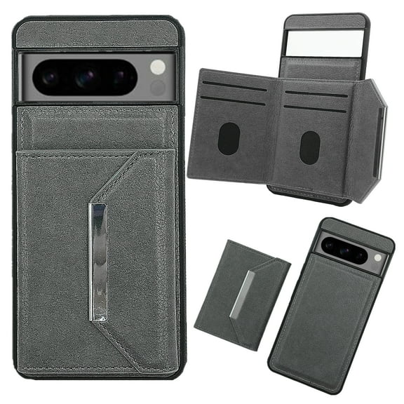 Compatible with Google Pixel 6, Premium PU Leather Phone Case Back Cover Magnetic Detachable Wallet Card Holder Pocket Fall Protection Kickstand for Google Pixel 6, Gray