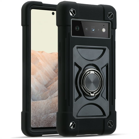 Compatible with Google Pixel 6 Pro, with 360° Rotate Ring Stand, Military Grade Drop Protection Full Body Rugged Heavy Duty Case 3 in 1 Protective Cover for Google Pixel 6 Pro,Black