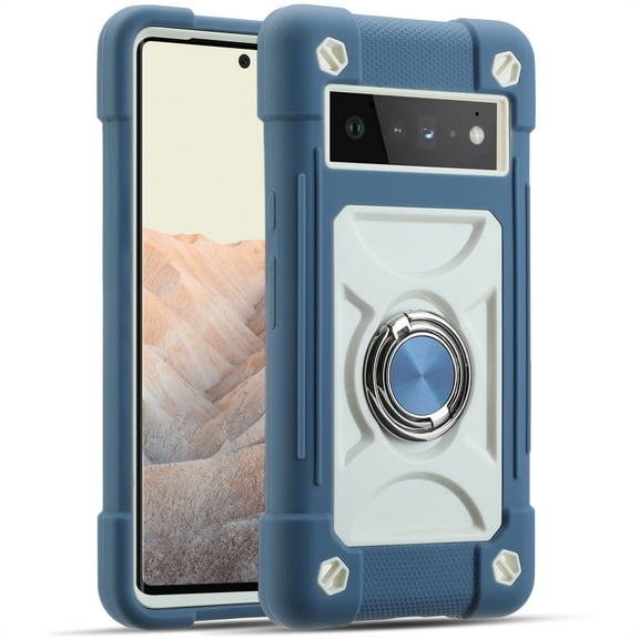 Compatible with Google Pixel 6 Pro, with 360° Rotate Ring Stand, Military Grade Drop Protection Full Body Rugged Heavy Duty Case 3 in 1 Protective Cover for Google Pixel 6 Pro,Blue