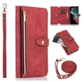 thumbnail image 1 of Compatible with Google Pixel 6 Pro Wallet Case, 2 in 1 Magnetic Wallet Case with Card Holder, Zipper, PU Leather Flip Cover Case with Detachable Long Shoulder Strap,Card Slots, Red, 1 of 9