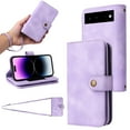 thumbnail image 1 of Compatible with Google Pixel 6 Pro Wallet Case, [6 Card Slots] Removable Adjustable Crossbody Necklace Lanyard Shoulder Strap Zipper PU Leather Case for Google Pixel 6 Pro,Purple, 1 of 6