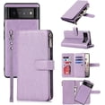 thumbnail image 1 of Compatible with Google Pixel 6 Pro Wallet Case,[6 Card Slots] [Wrist Strap] [Stand Feature] Detachable 2 in 1 Magnetic Zipper Leather Cover Case for Google Pixel 6 Pro,6.71" Purple, 1 of 7