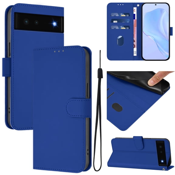 Compatible with Google Pixel 6 Pro Wallet Case with RFID Blocking Credit Card Holder, PU Leather Folio Flip Kickstand Protective Shockproof Anti-fall Phone Case Cover Women Men,Darkblue