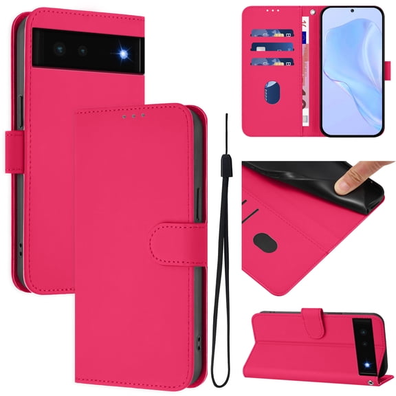 Compatible with Google Pixel 6 Wallet Case with RFID Blocking Credit Card Holder, PU Leather Folio Flip Kickstand Protective Shockproof Anti-fall Phone Case Cover Women Men,Rose