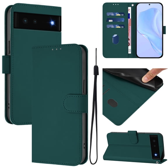 Compatible with Google Pixel 6 Wallet Case with RFID Blocking Credit Card Holder, PU Leather Folio Flip Kickstand Protective Shockproof Anti-fall Phone Case Cover Women Men,Darkgreen