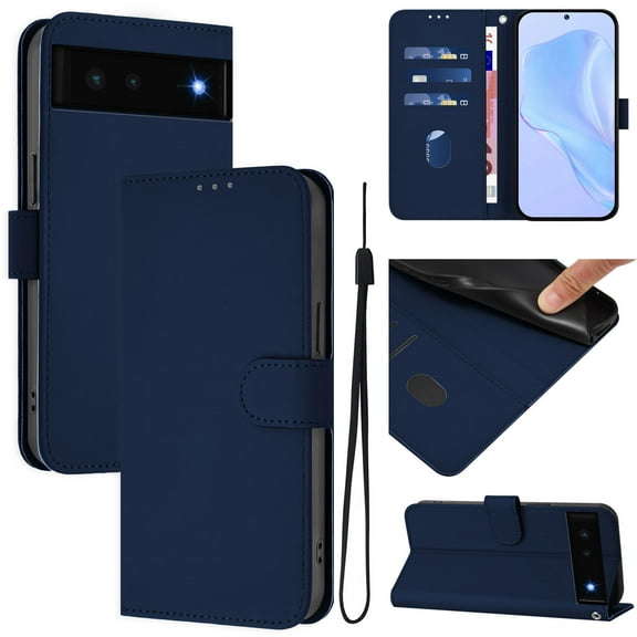 Compatible with Google Pixel 6 Wallet Case with RFID Blocking Credit Card Holder, PU Leather Folio Flip Kickstand Protective Shockproof Anti-fall Phone Case Cover Women Men,Navyblue