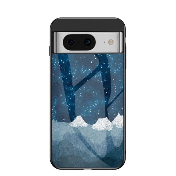 Compatible with Google Pixel 6A Case,Cute Starry Sky Patterned  Fashionable Tempered Glass Back with Soft Silicone Bumper Lightweight Protective Phone Case,Wave
